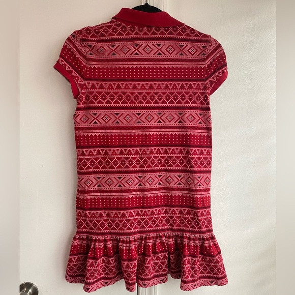 Polo Ralph Lauren fair isle red polo shirt sleeved ruffle hem dress large - Picture 5 of 5